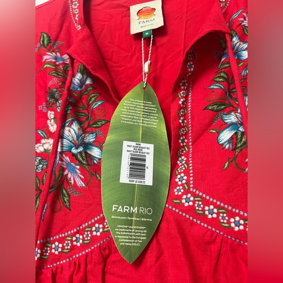 Farm Rio Red Sweet Bloom Bouquet Midi Dress - Medium - New with Tags - Picture 4 of 5